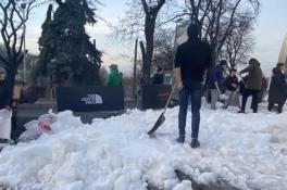 Снег с Буковеля в центре Киева