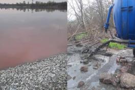 Под Днепром пруд покраснел из-за массового слива крови животных