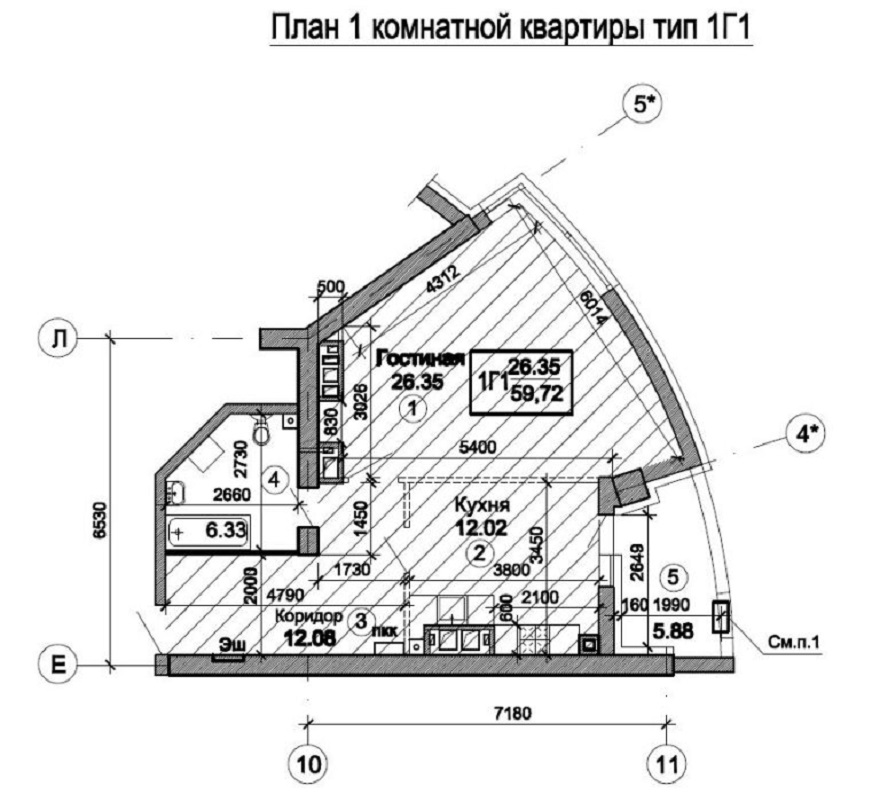 Планировка 1 комнатной квартиры