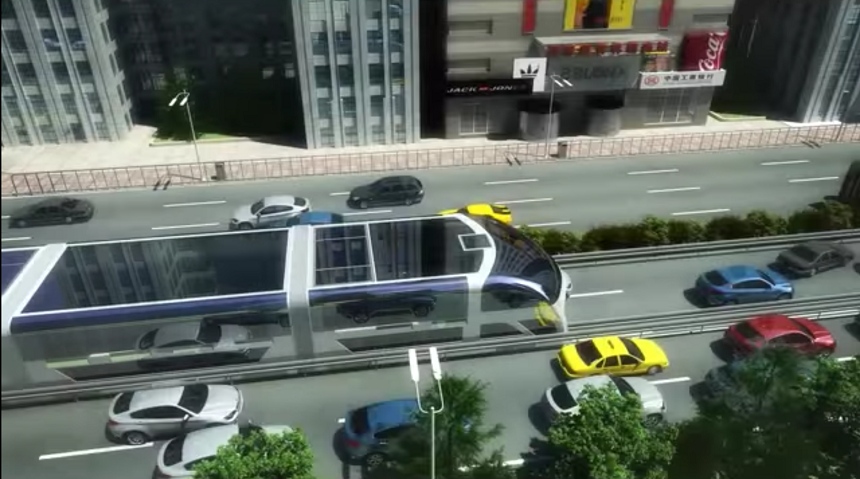 В Китае представили транспорт будущего Transit Elevated Bus