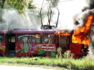 загорелся скоростной трамвай, фото из открытых источников