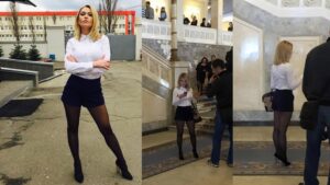 журналистка в шортиках