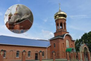 Люди спасают иконы: в Новоалександровке загорелась церковь (Видео)
