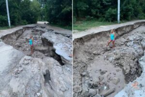 Ямы глубиной в человеческий рост: на Днепропетровщине ливнем размыло дороги (Видео)