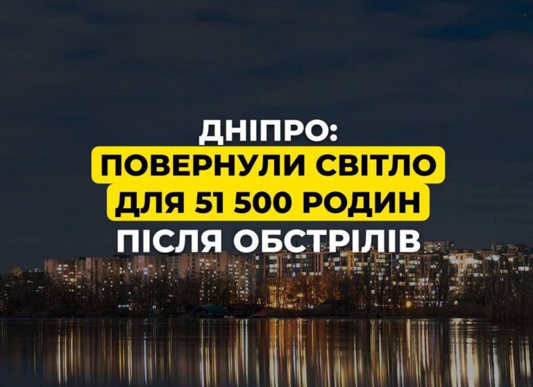Електрику відновлено: світло повернулося до 51,5 тис. домівок у Дніпрі